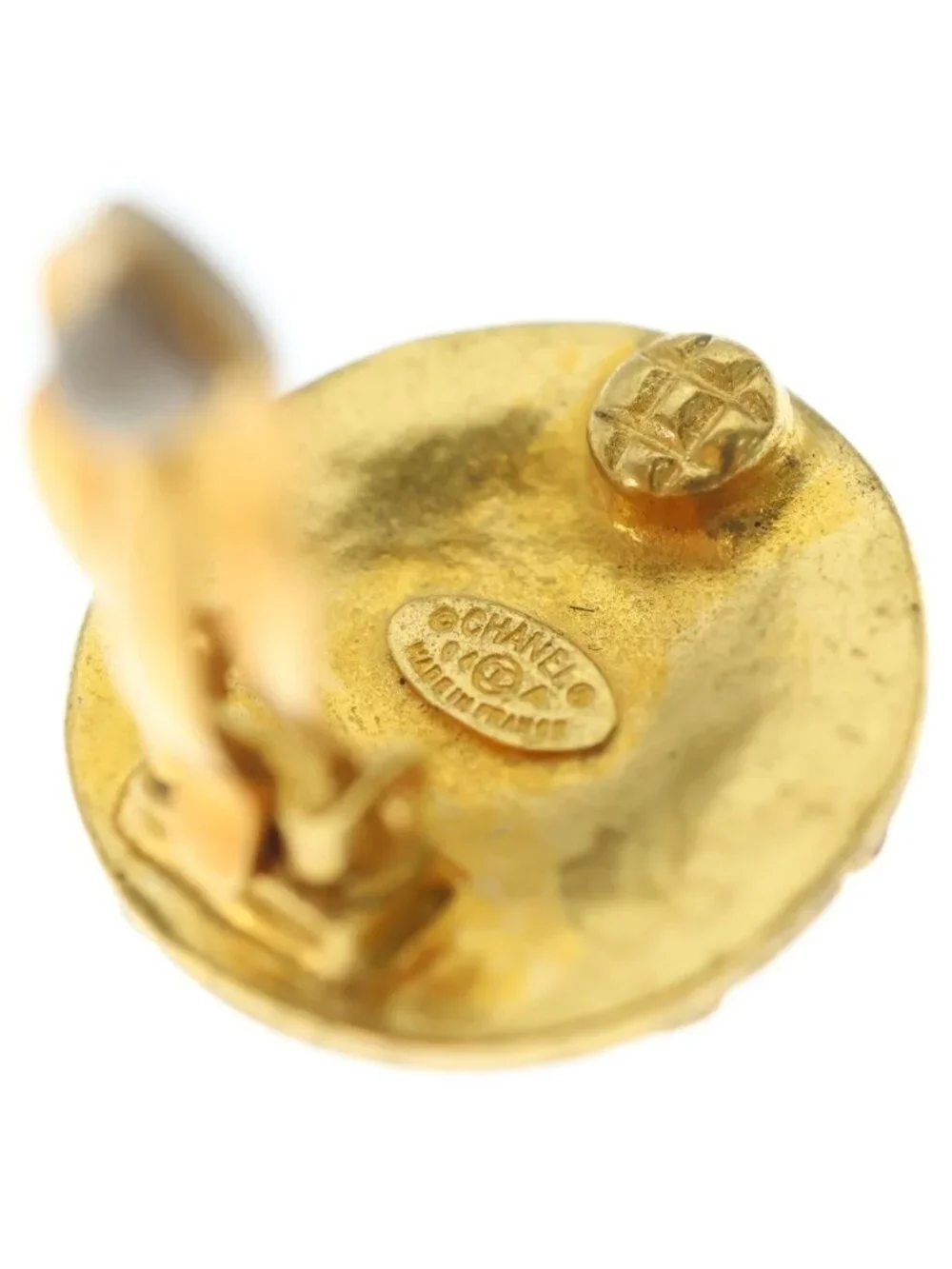 Chanel CC Logo Round Earrings Gold